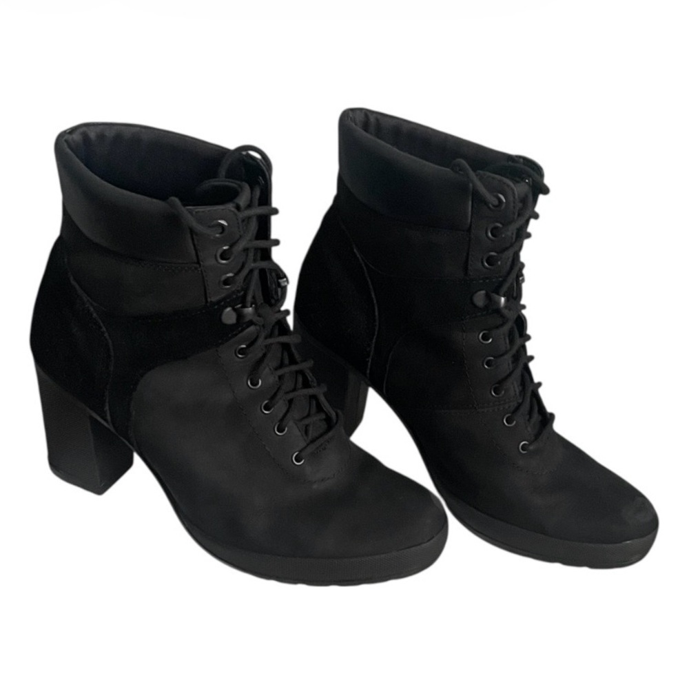 Timberland Black Lace-Up Ankle Boots – Block Heel Sz 10